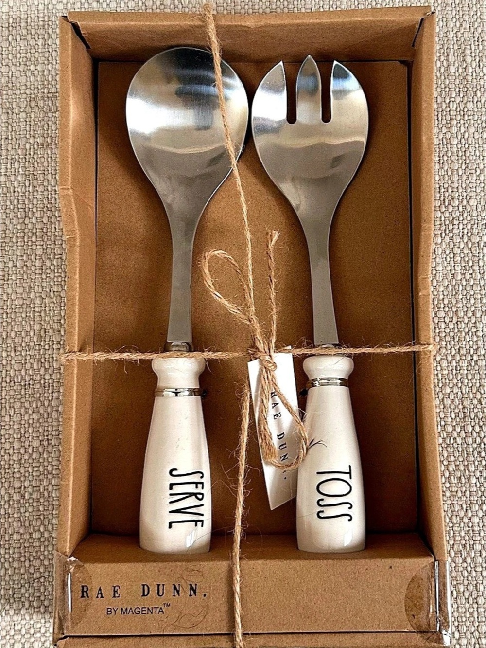 Rae Dunn Serve Toss Salad Servers Set White & Silver